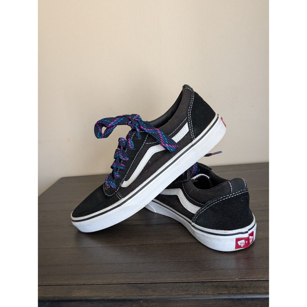 Vans Old Skool Low Black Sneaker Multicolor laces Youth Girls Boys Unisex Size 6